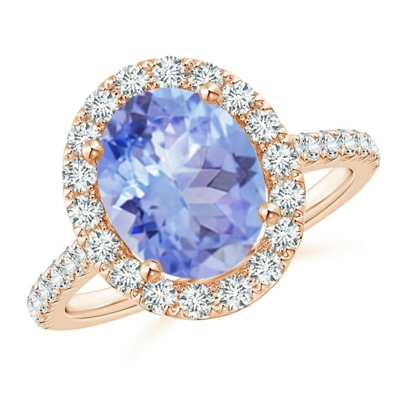 ANGARA Natural Oval 2.9 ct Tanzanite Halo Ring with Diamond Accents in 14K Rose Gold for Women (Size-10x8mm) | December Birthstone, Anniversary, Jewelry Gift for Women | Natural Tanzanite Ring