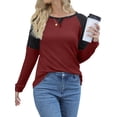 thumbnail image 4 of HUBERY Women Waffle Color Block Spliced Crew Neck Raglan Long Sleeve Top, 4 of 6