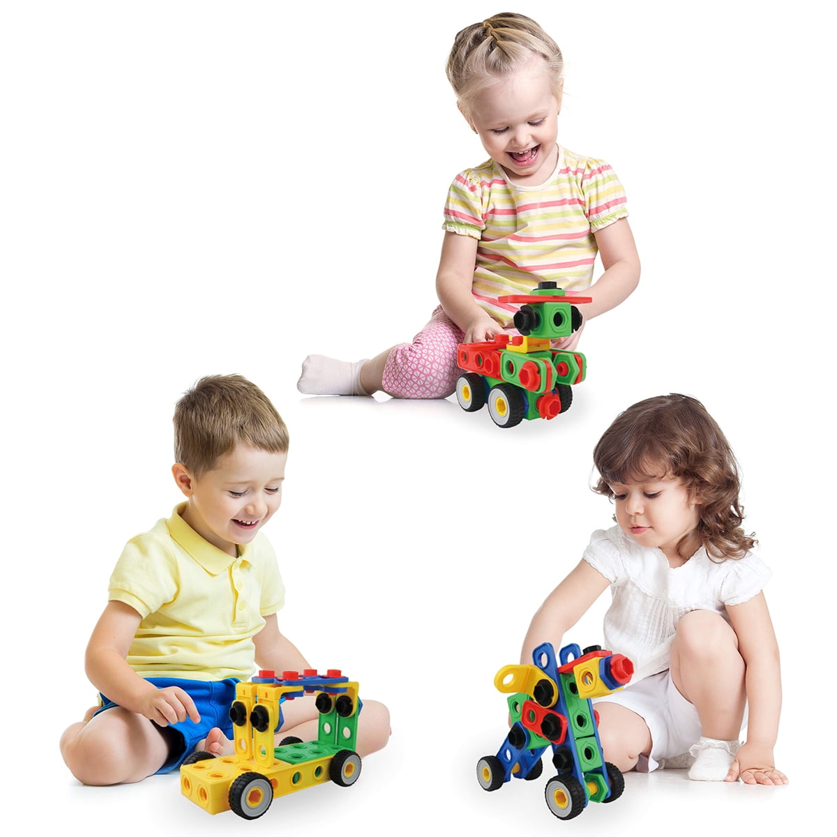 PicassoTiles 105PCS STEM Building Block Set with Power Drill & Clickable Ratchet, Educational Construction Engineering Toy Kit for Kids Boys & Girls 3+