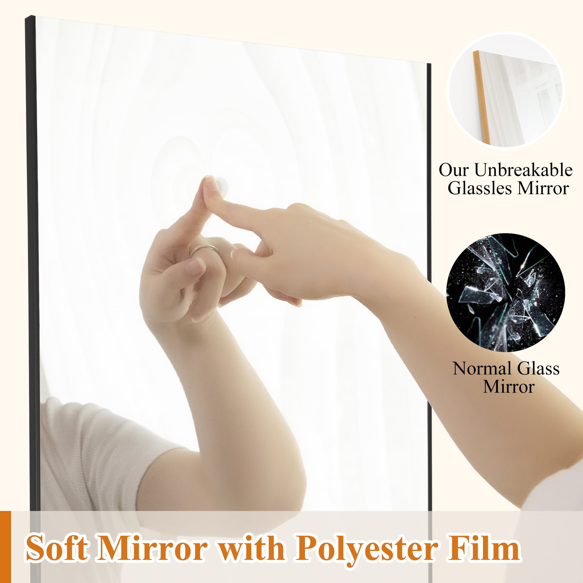 71"x32" Home Decorative Unbreakable Full Length Mirror for Kids,Black