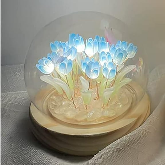 xiao Handmade Tulip Night Light Simulation Flower Bedroom Sleeping Table Lamp ， Atmosphere Decoration Desk Ornament for Bedroom (Blue, 10LED Flowers)