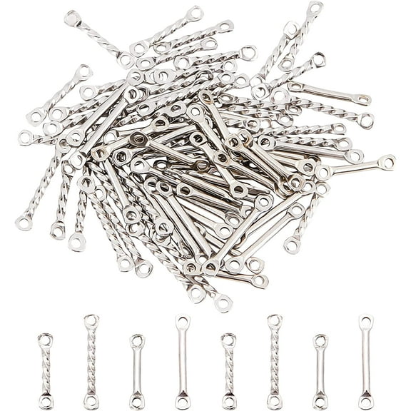 80Pcs 4 Sizes Twist Bar Links 201 Stainless Steel Connectors Hypoallergenic Links for DIY Necklaces Bracelets Earrings Jewelry making diy Stainless Steel Color