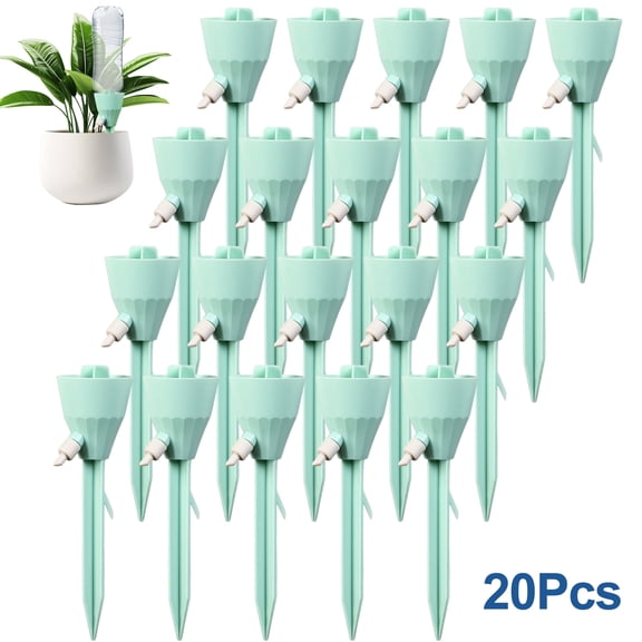 Lingsida 20pcs Plant Self Watering Spikes, 7" Adjustable Plant Watering Devices with Slow Release Control Switch Water Dripper, Watering Planter Insert, Automatic Plant Waterer for Vacations