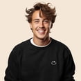 thumbnail image 4 of Dalix Smile Face Embroidered Fleece Crewneck Long Sleeve Sweatshirt Mens in Dark Heather L Large, 4 of 5