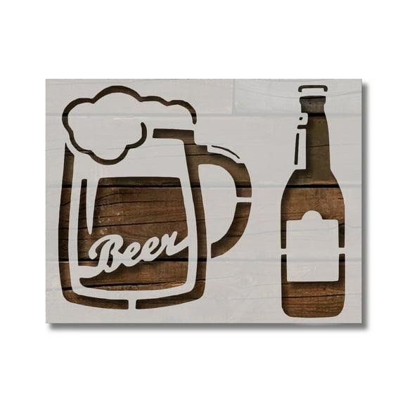 Beer Bottle Mug Glass Stencil Template Reusable 8.5 x 11 for Painting on Walls, Wood, Etc. By Stencilville