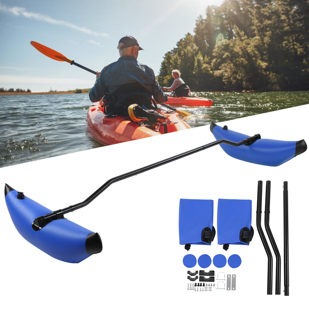2x Blue Inflatable Outrigger Stabilizer & 2 Pole for Kayak Canoe Fishing SUP 