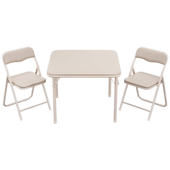 EastVita Kids Folding Table and Chairs Set, Toddler Table and Chair with PU Soft Cushion for Kids' Eating, Reading and Playing, Beige