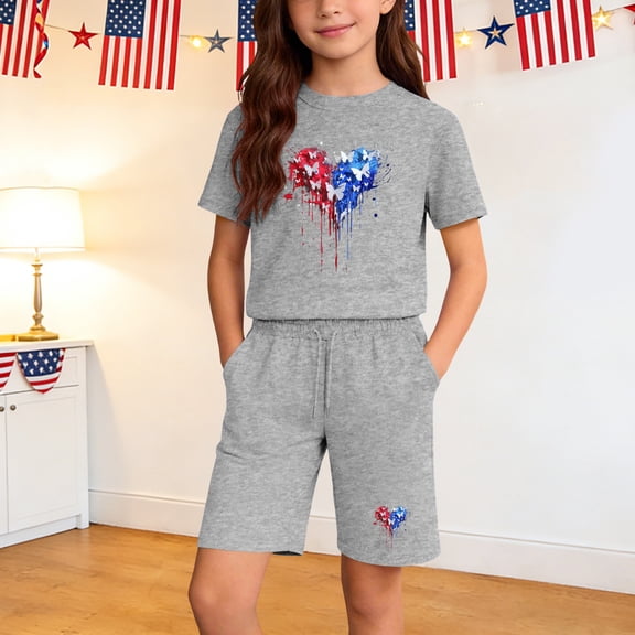ATOGUTA Pants Sets Girl 2 Piece Outfits Kids Short Sleeve T Shirts and Elastic Waist Shorts Size 4T-14 Kids Clothing Gray