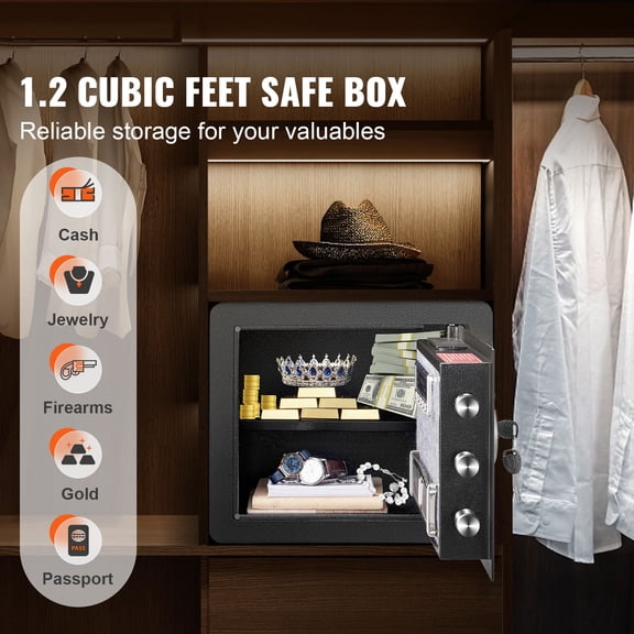 Safe,1.2 Cubic Feet Home Safe,Steel Security Safe with Digital Keypad&2 Keys,Cabinet Safe with Fire-proof Bag,Protect Cash,Gold,Jewelry,Documents for Home,Hotel,15.8x11.8x13.8"e