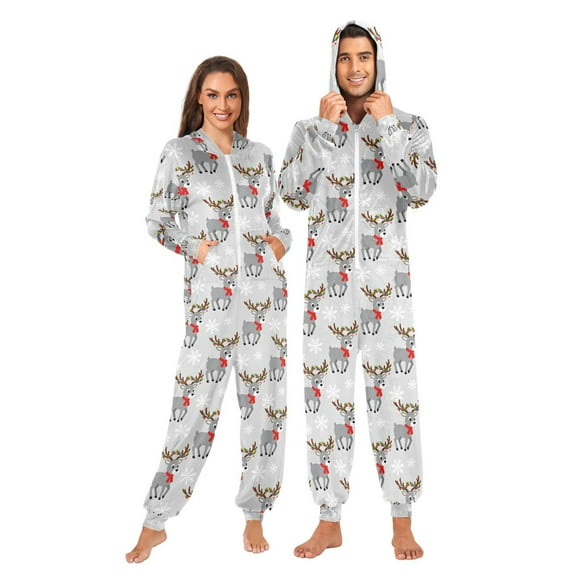 joogoo Christmas Deer Snowflakes Unisex Adults Onesies Pajamas Jumpsuits L