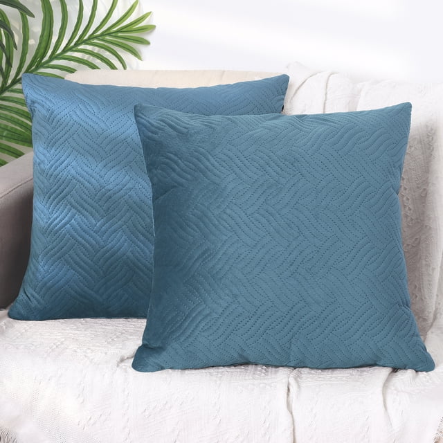 Funda de cojín tejida de terciopelo REGALWOVEN Pack de 2 Cuadrada Suave Funda decorativa de cojín Azul 18" x 18"