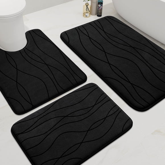 Juego de alfombras de baño YIHOUSE de espuma viscoelástica negra de 3 piezas