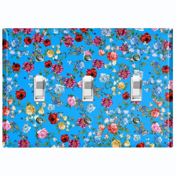 Metal Light Switch Plate Outlet Cover Colorful Floral Garden Wallpaper Blue ROS041