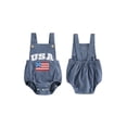 thumbnail image 2 of BemeyourBBs Newborn Baby Boy 4th of July Outfit Independent Day Clothes Bubble Romper Overalls Patriot USA Letter Flag Embroidered Sleeveless Casual Jumpsuit Overalls Baby Fourth of July Outfit, 2 of 9