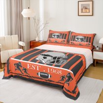 Homewish Cincinnati City Silhouette Full Size Sheets,Rugby Sport Theme Bed Sheets,Orange Brown Gray Sheet Sets For Boys Kids,Microfiber Bedroom Decor,4-Piece