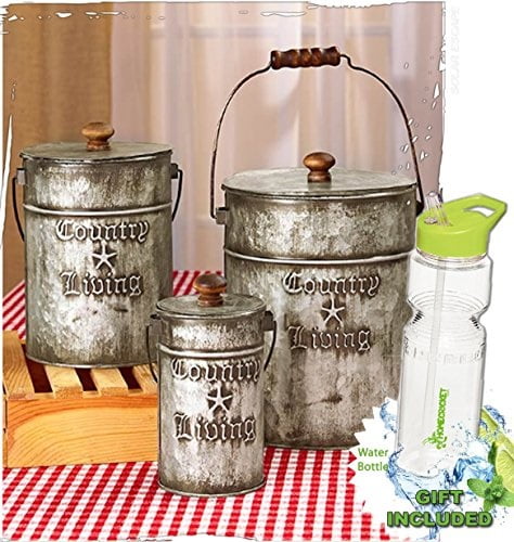 COUNTRY LIVING HOME ACCENTS`SET OF 3 COUNTRY LIVING CANISTERS RUSTIC HOME DECOR 