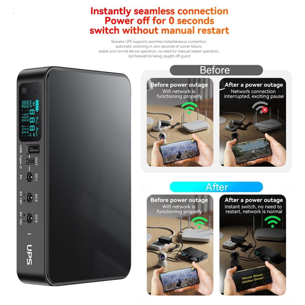HONCLL UPS Battery Backup 9000mAh/10400mAh/18000mAh Small Uninterruptible Power Supply