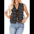 thumbnail image 3 of Suéter de Punto A Crochet para Mujer, Sin Mangas, con Cuello en V y Lazo Frontal, A Rayas, Estilo , para Verano 2025 Negro L, 3 of 9