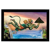 IBA Indianbeautifulart Hindu God Picture Frame Lord Hanuman Lifting Drongairi Mountain Religious Black Wall Frame Holy Poster Ready To Hang Wooden Frame