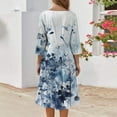 thumbnail image 4 of WTOBBY Women's Classic Floral Print V-Neck 3/4 Sleeve Midi Dress, Timeless Sundress with Feminine Details for Various Occasions,Blue L, 4 of 4