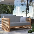 thumbnail image 2 of Lounge Loveseat Sofa, Grey Gray Natural, Teak Wood, Fabric, Modern Contemporary, Outdoor Patio Balcony Cafe Bistro Garden Furniture Hotel Hospitality, 2 of 8