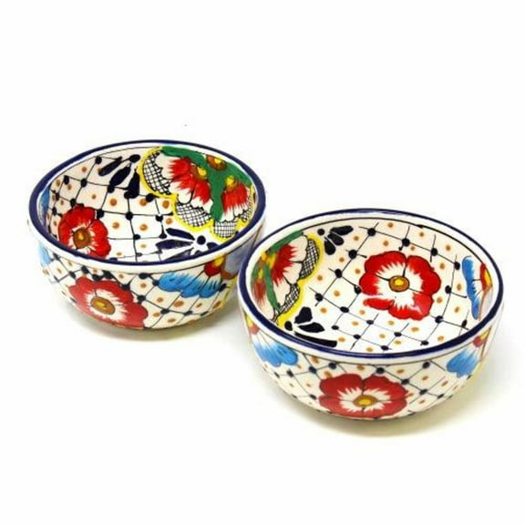 Half Moon Bowls Dots and Flowers, Set of Two Encantada