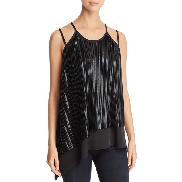 Love Scarlett Blouse Asymétrique Plissée pour Femmes, Noir, Large