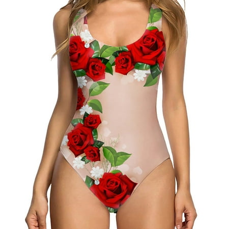 

Finelylove Women Swimsuits Padded Sport Bra Style Bikini Red S