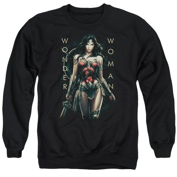Trevco Sportswear WWM107-AS-2 Wonder Woman Movie Armed & Dangerous Adult Crewneck Sweatshirt, Black - Medium