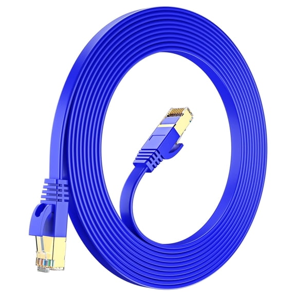 Maximm Cat7 Flat High Speed Ethernet Cable LAN Network Cord for Gaming Router Modem, Blue, 15 feet, 1 Pack