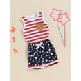 thumbnail image 6 of Suealasg Toddler Boys 4th of July Outfit Summer Short Sleeve Stripe Print Tank Top +Elastic Waist Shorts Baby Boy Independence Day 2Pcs Clothes Set, 6 of 8