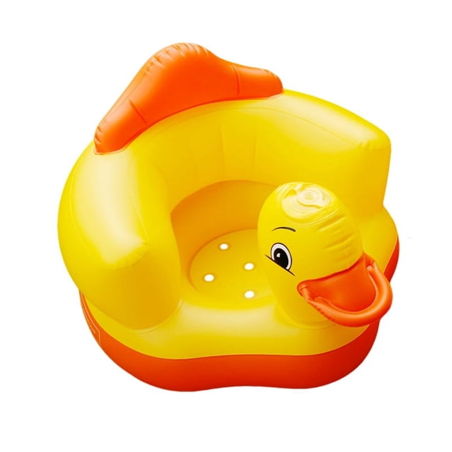 Sofá inflable básico para bebé con forma de pato amarillo grueso, asiento de aprendizaje para bebé, silla de comedor BB, juguete portátil con taburete