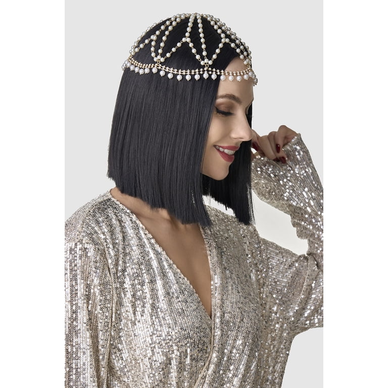 1920s Crystal Cap Headpiece Rhinestone Head Chain Roaring 20s Great Gatsby Hair BABEYOND 1920s Crystal Cap Headpiece Rhjsonestone Head Chain  main image 4
