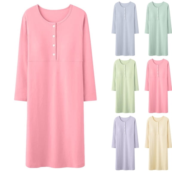 Lispipm Women Nightdress Long Sleeves Maternity Breastfeeding Clothes Home Casual Front Opening Dresses for Prenatal Postpartum Green L
