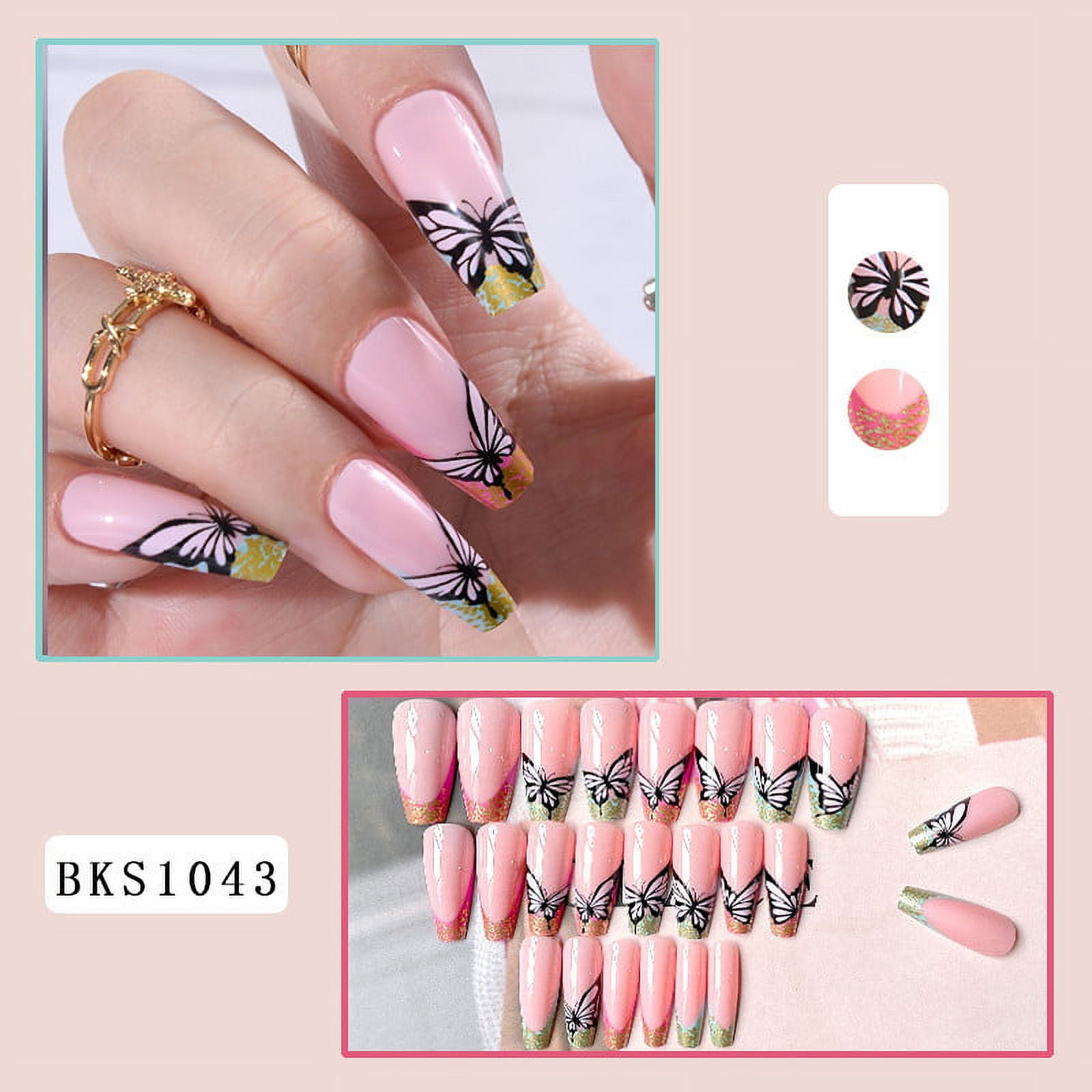 Pink Butterfly Luxury Press on Nails Clawsbymags 