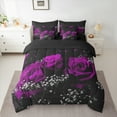 thumbnail image 2 of Manfei Romantic Rose Bedding Comforter Set 7 Pieces for Lover, Couple Valentines Day Full Bedding Set, Black Purple Reversible Fitted Sheet Flat Sheet, Microfiber Bedroom Decor, 2 of 7