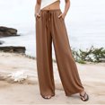 thumbnail image 2 of WULMLEO Wide Leg Pant for Women Casual Loung Palazzo Pants High Waist with Pockets Stretchy Business Casual Trousers for Work Khaki 2XL, 2 of 6