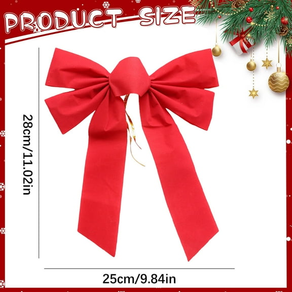 Christmas Bow, Red Christmas Ribbon Bows, Looped Waterproof Velvet, Indoor/Outdoor use, for Xmas Wreath Holiday Party Favors, Gift Wrapping and Xmas Tree Decoration 11X9.8 inch