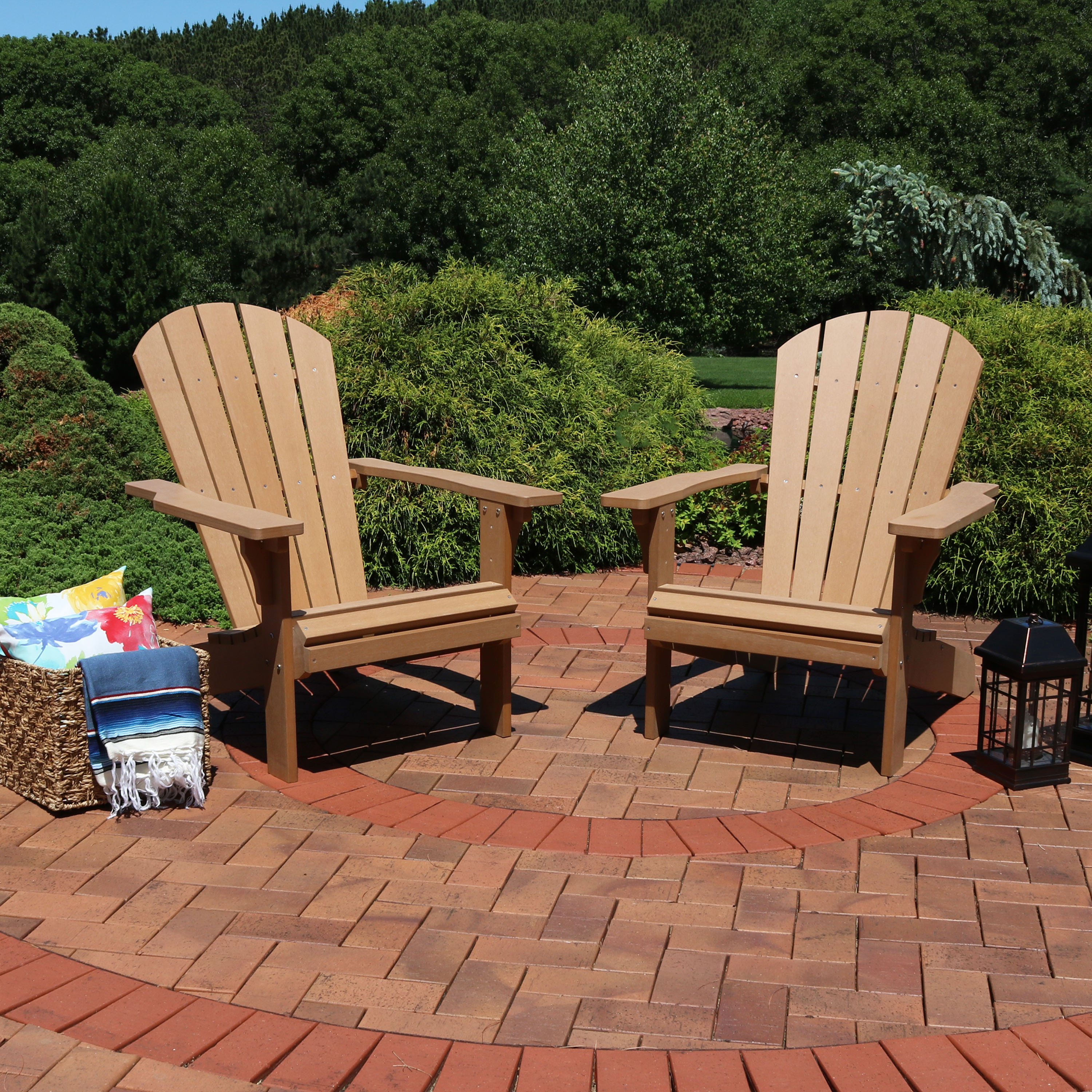 Sunnydaze Outdoor Adirondack Patio Chair Brown Set of 2 All-Weather Faux Wood Design 