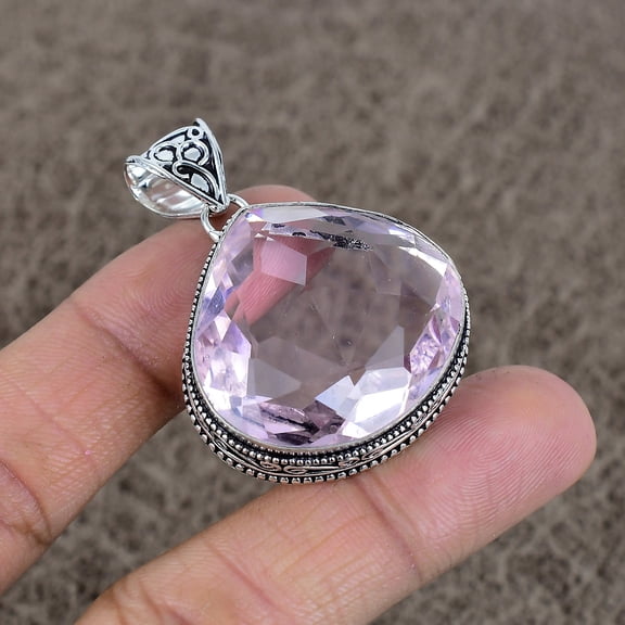 Pink Kunzite 925 Sterling Silver Gemstone Handmade Jewelry Pendant 1.85"