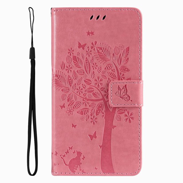 Wallet Case For Huawei P Smart 2018 2019 2020 2021 P8 P9 P20 P30 P40 Lite Pro 2017 Cute Cat Tree Card Slots Protect Cover D06F Pink For P10 Plus