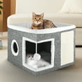 thumbnail image 2 of Cat Bed, YUWENUS Cat House for Indoor Cats with 2 Cushion, Large Cat Cave with Scratch Pad and Fluffy Ball Hanging, Grey, 2 of 11