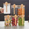 thumbnail image 2 of 2/3/4/6pcs/Set, Round Glass Jar With Spoon 2/3/4/6pcs/Set, With Sealed Bamboo And Wood Lid Set, Kitchen Classification Glass Jar, Thickened Pearl Cotton Packaging, For Sesame, Rice, Coffee Beans, Red, 2 of 5