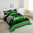 thumbnail image 4 of Manfei Boys Cartoon Automobile Bedding Comforter Set, Green Sports Car Twin Comforter Sets, Buffalo Checkered Flag Reversible Bedding Set, Lightweight Room Decor, 2pcs, 4 of 9