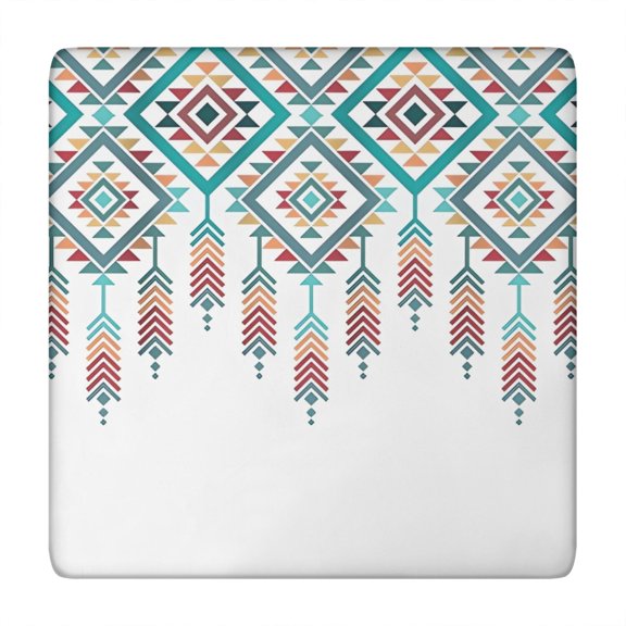 Multicolor Ethnic Geometric Border Pattern Square Fitted Tablecloth with Elastic Edge,Square Table Cover,Washable Elastic Table Cover for Home Kitchen Party Decor 34"x34"