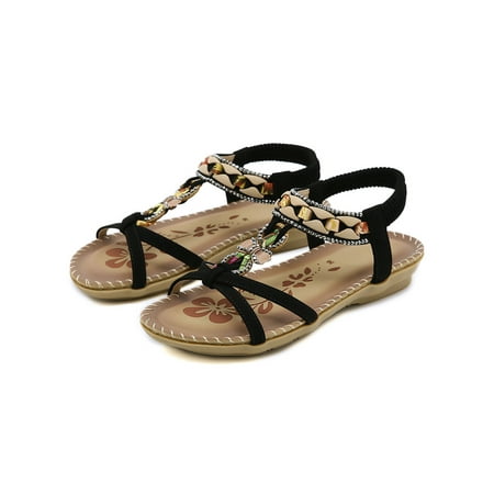 

YanHoo Clearance Flat Sandals for Women Dressy Summer Cute Gladiator Slip on Sandal Comfortable Orthopedic T-strap Sandals Ladies Casual Ankle Elastic Bohemian Beach Shoes
