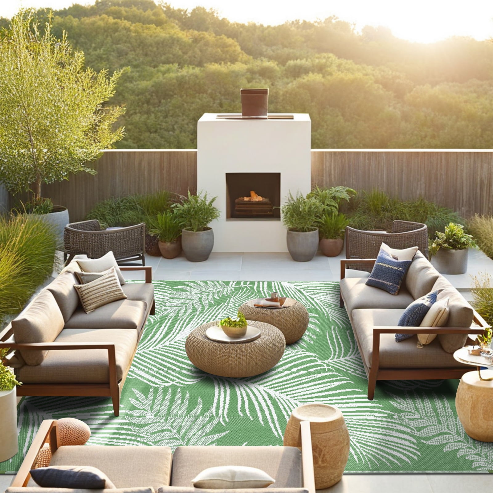 LOKHOM 9'x12' Green Outdoor Rug Waterproof Reversible Plastic Straw Rug for Patios,Porch,RV,Beach