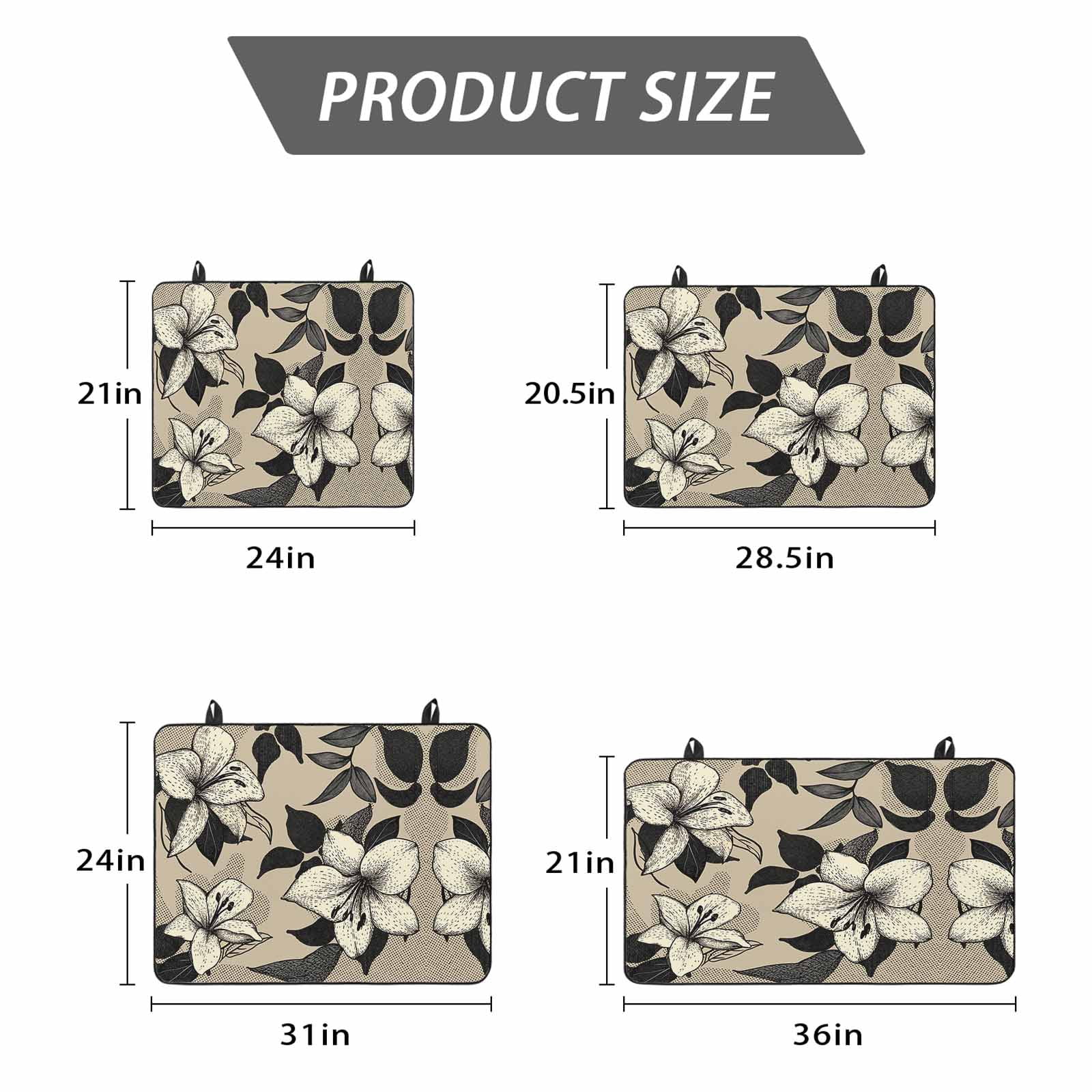 Black Floral Stove Top Cover for Electric Stove, Heat-proof & Non Slip Glass Top Stove Cover Protector, Vintage Khaki Floral Retrp Plant Leaf Kitchen Flat Cooktop Rubber Mat 24x21 Inches