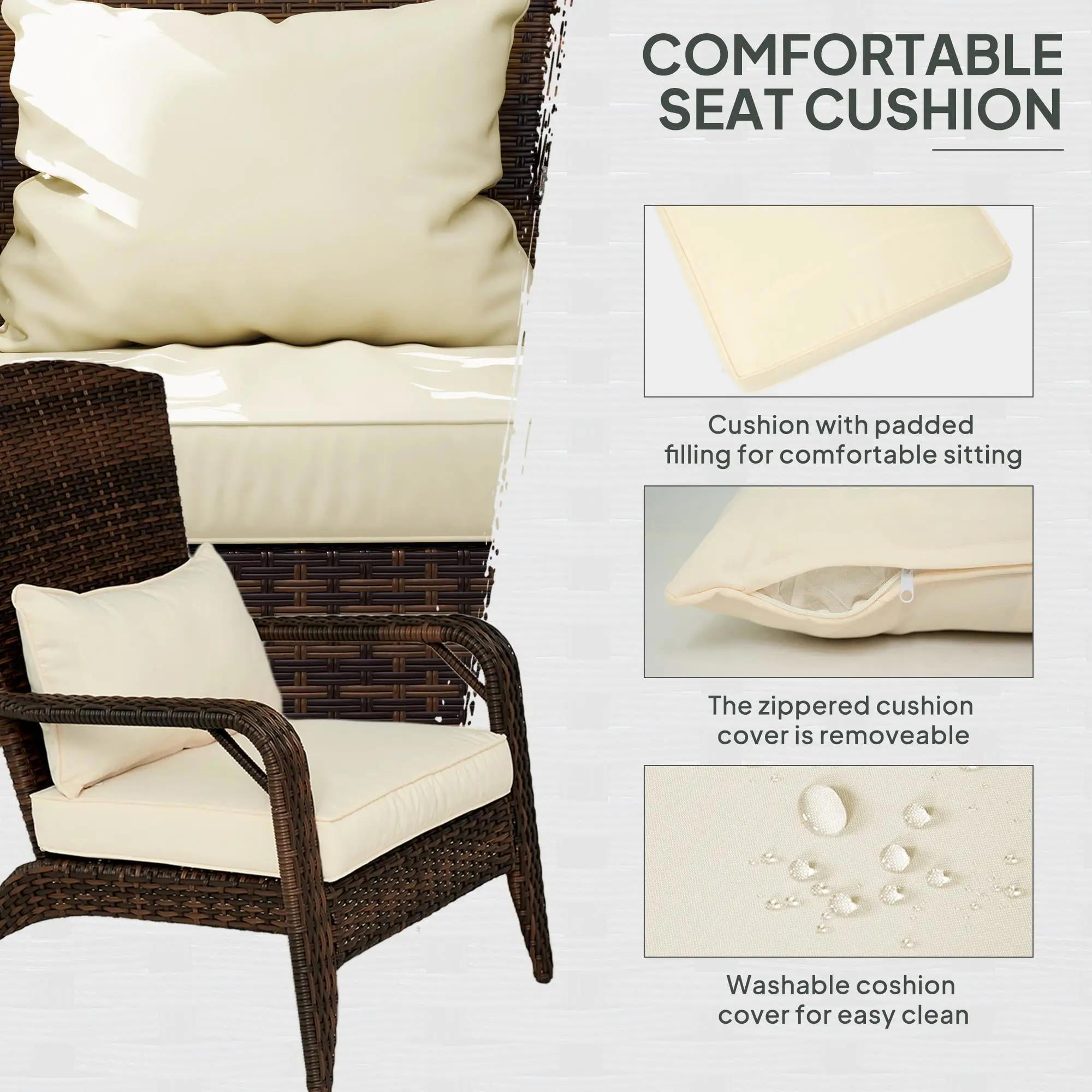 Resenkos Rattan Adirondack Chair with Comfortable Cushions, Tall Backrest, Perfect for Outdoor Deck & Garden, Cream White