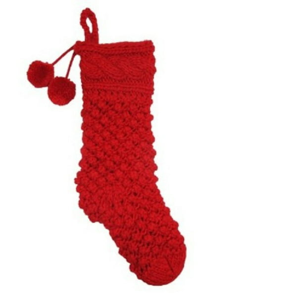 er der Glimte jeg er glad Wondershop 19" Hand Knit Christmas Stocking with Pom Pom Accents, Red -  Walmart.com